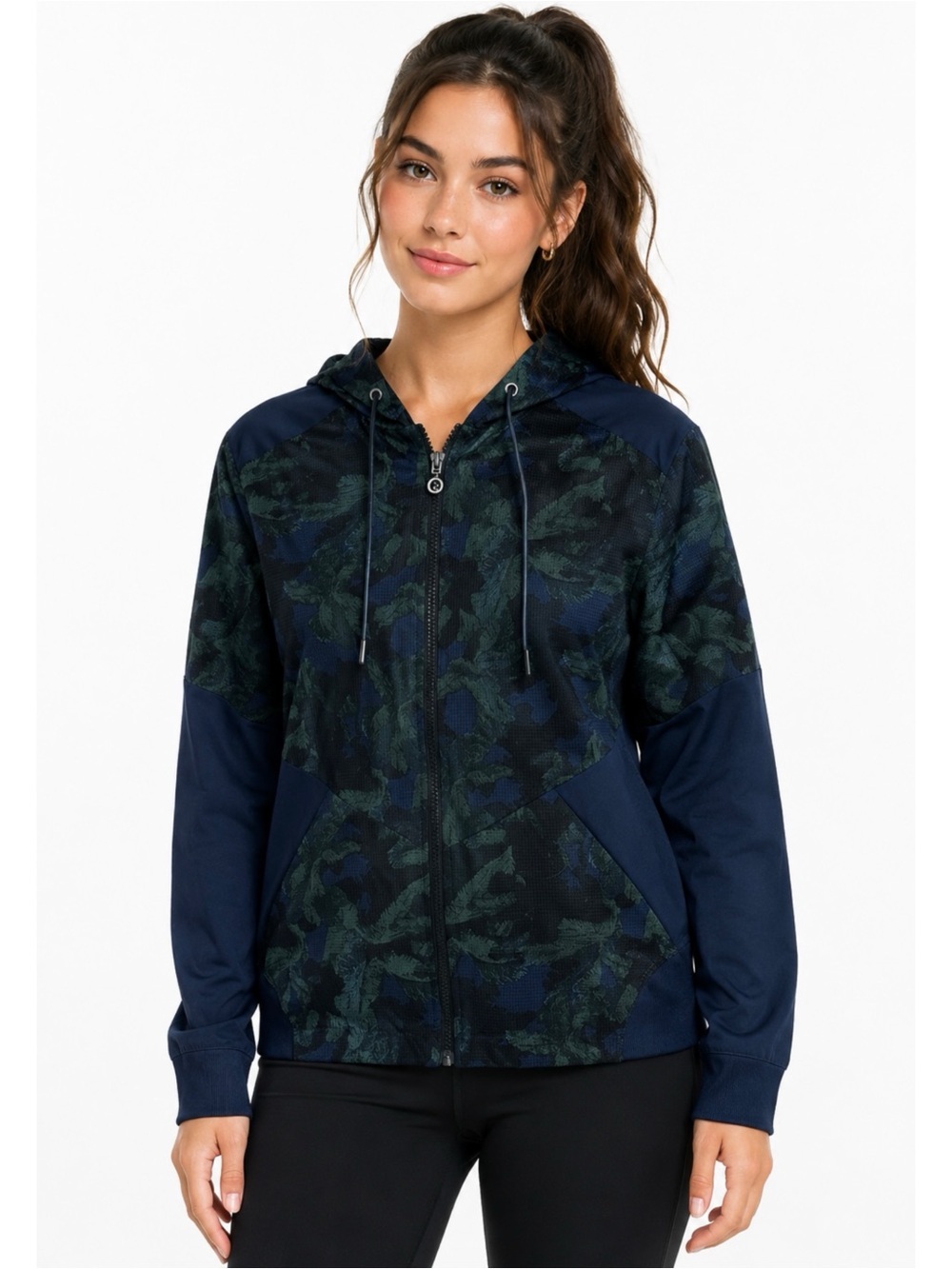 ZYIA ACTIVE | Evening Paradise Zip Front Floral‎ Camo Hooded Jacket Sz. XS